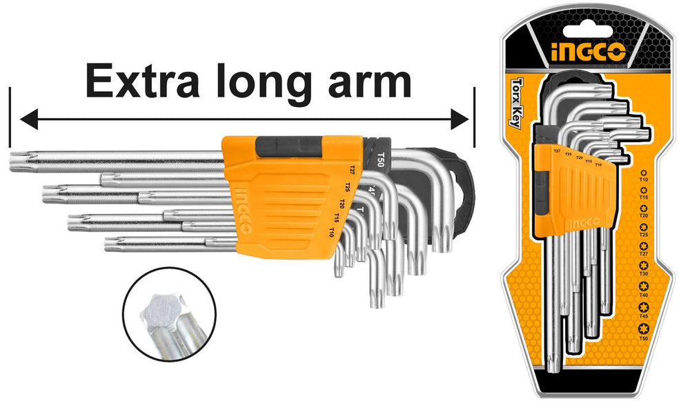 Set 9 chei extra lungi TORX tip l t10-t50 INGCO