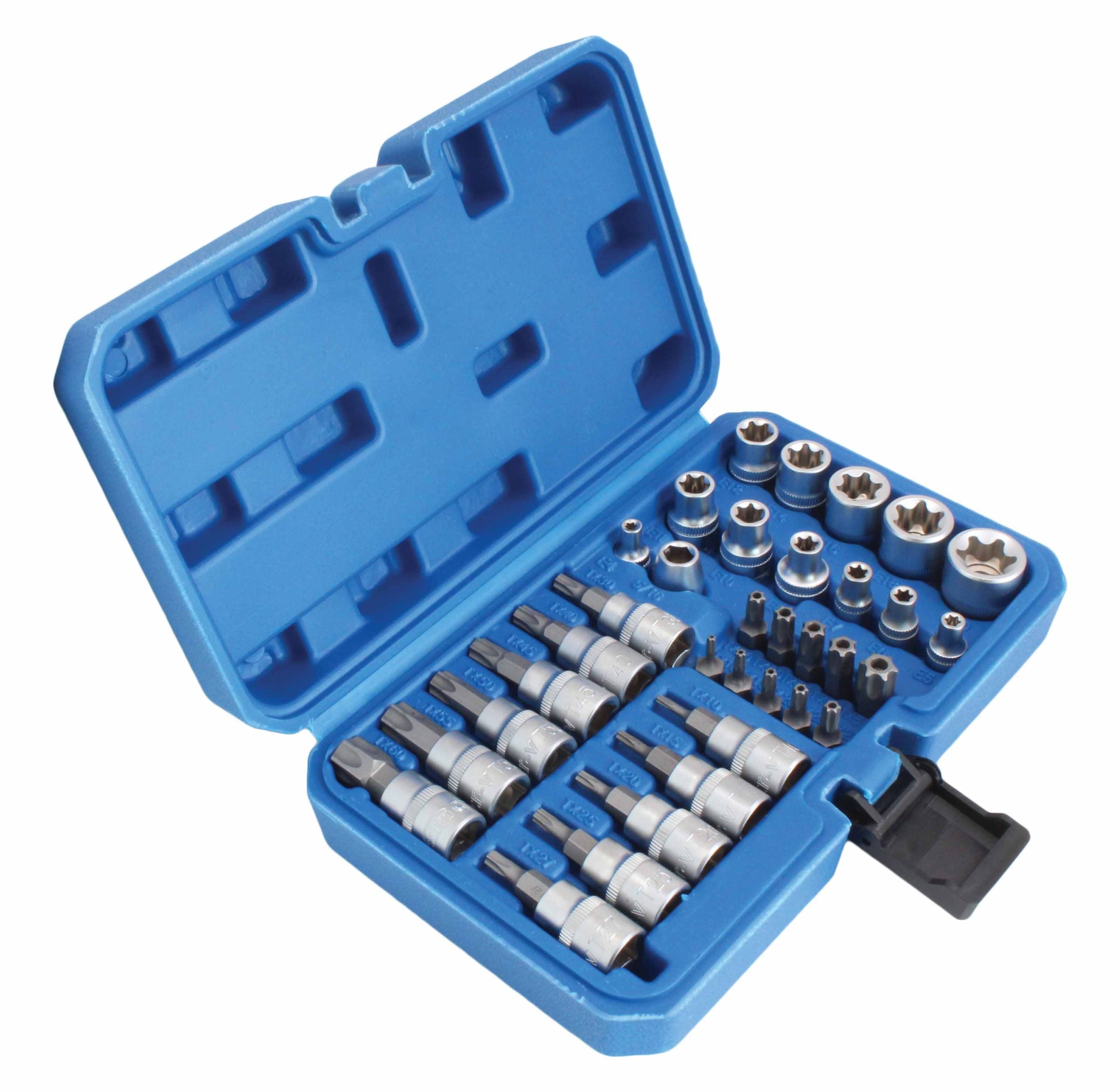 Trusa chei tubulare profil e biti TORX 3/8 34 piese t10-t60 e4-e20
