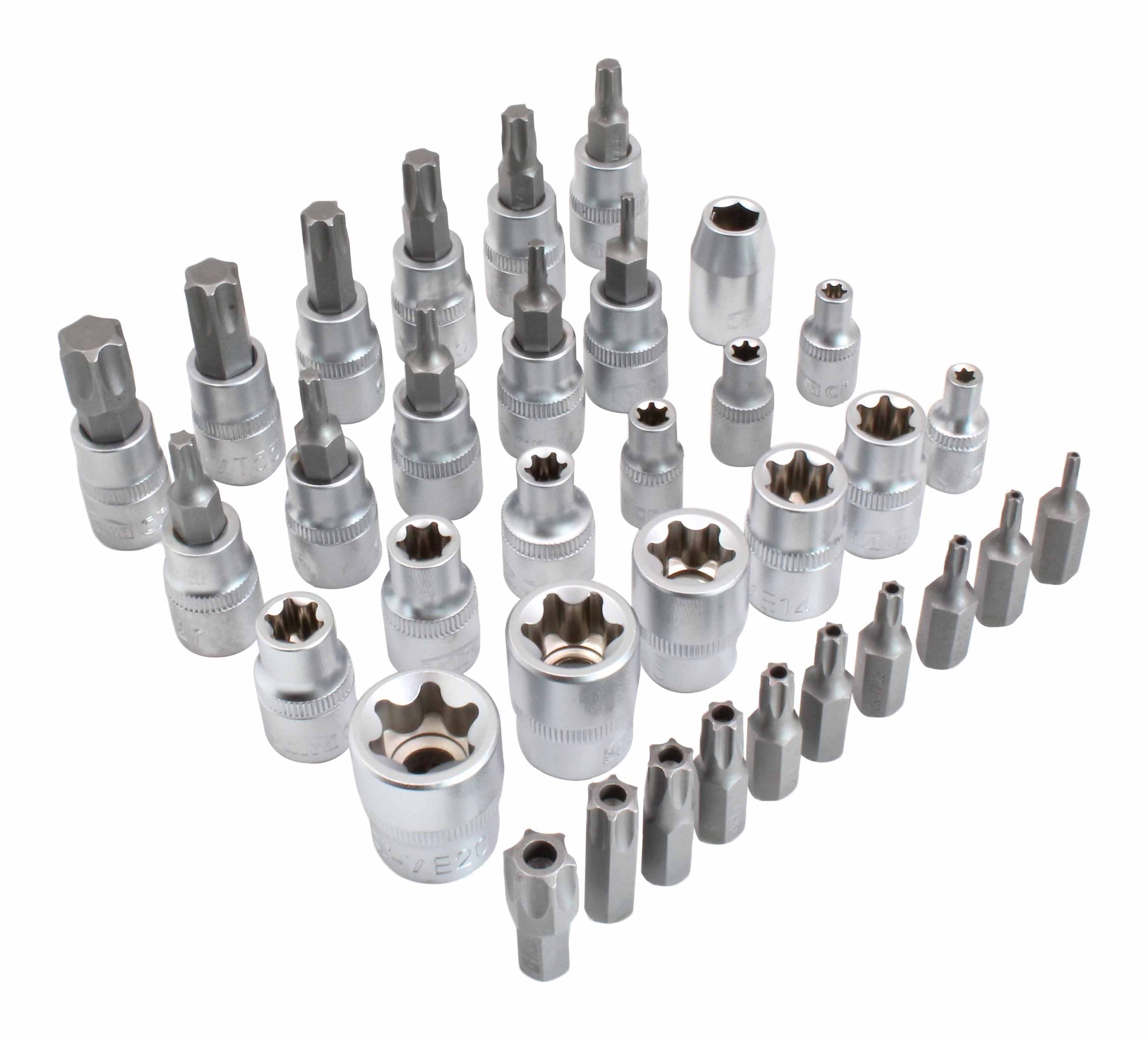 Trusa chei tubulare profil e biti TORX 3/8 34 piese t10-t60 e4-e20